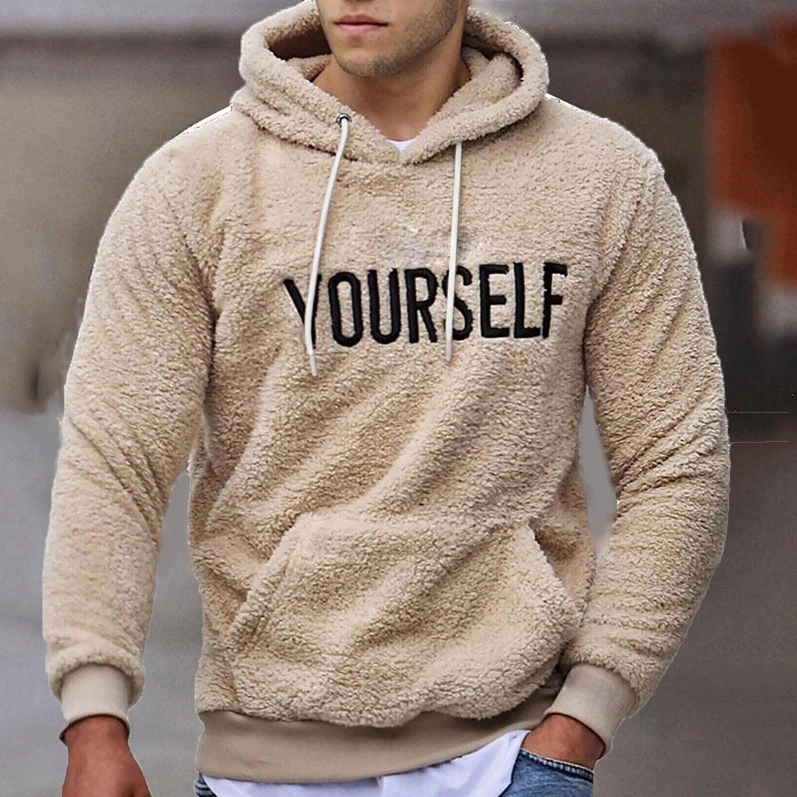  Warm hooded fleece wool men's sweatshirt            