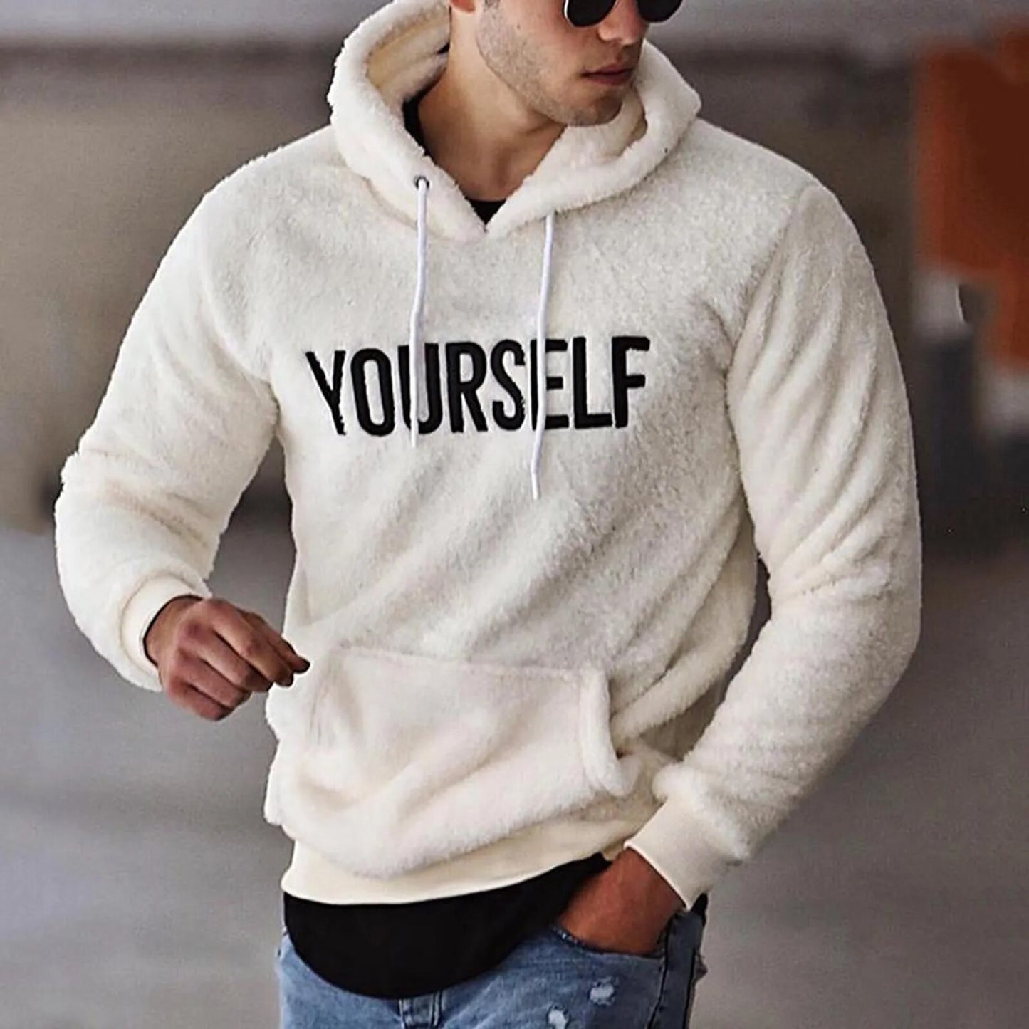  Warm hooded fleece wool men's sweatshirt            